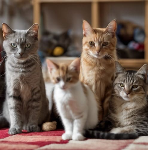 Gruppe_von_Katzen_vor_ Regal_AI (1)